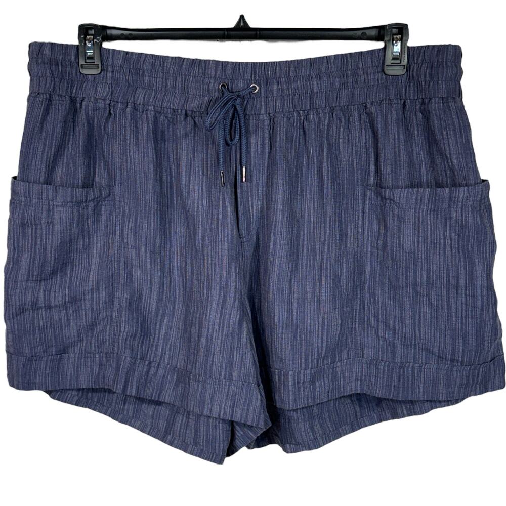 Athleta SZ 26 Cabo Linen Textured  Shorts Pockets Elastic Waist Drawstring Blue